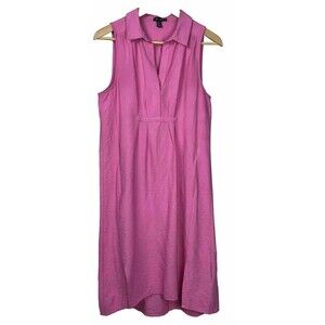 Tribal Dress Sleeveless Sundress Pocket Collar Slits Knee Length Pink Small Boho